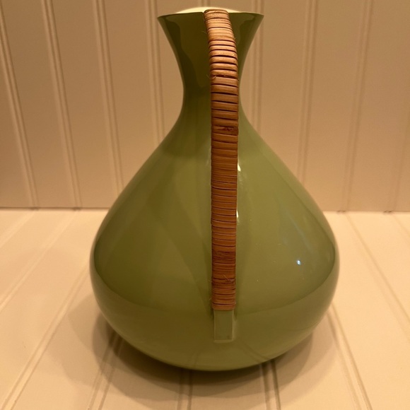 Green Ceramic Pitcher with Wicker Handle - Picture 4 of 7
